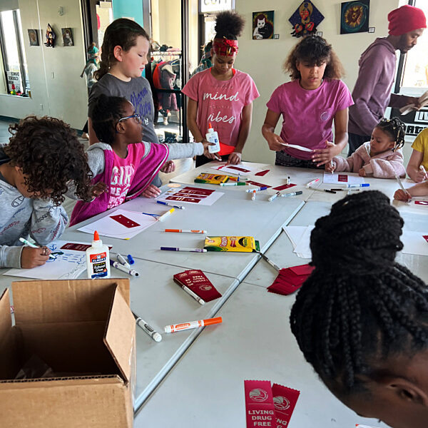 Students learned about the Red Ribbon Pledge, took the pledge, and made art projects including red ribbons, DEAEF and DEA stickers, and other art supplies during Operation Engage spring break.