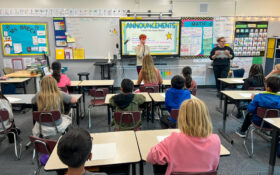 Healthy living session with students in classroom.