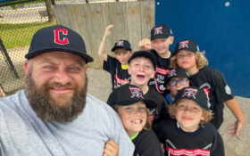 Regional Director Rick Zeitlin and students at Youth Baseball Program camp in Chicago
